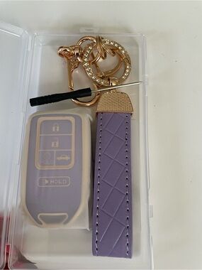 Purple Key Fob Strap with Rose Gold Ring and Crystals - Brand Unspecified